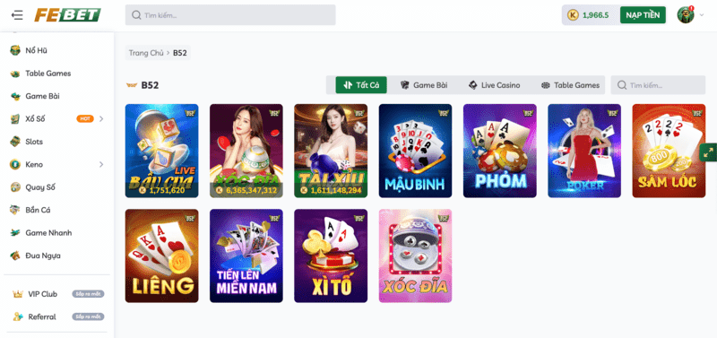 Sảnh Live Casino B52 Club hợp tác nhà cái Febet