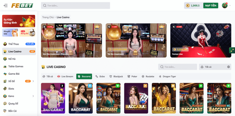 Sảnh Livestream Casino Febet