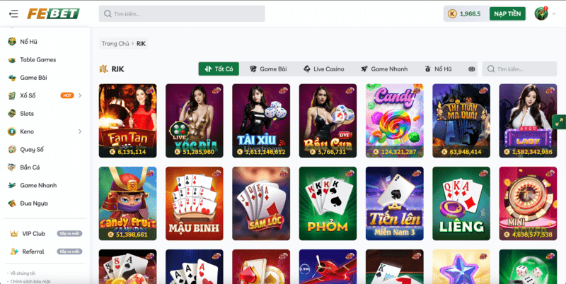 Sảnh Livestream Casino RikVip hợp tác Febet